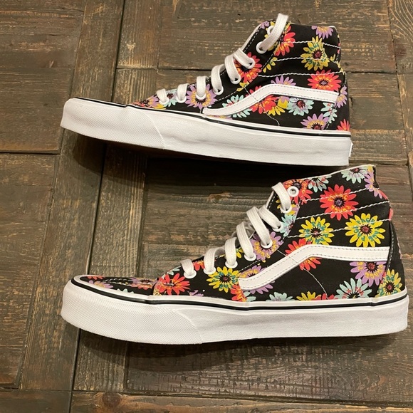 EUC VANS SK-8 hi peace floral men’s 10 black colorful like new condition - Picture 2 of 7